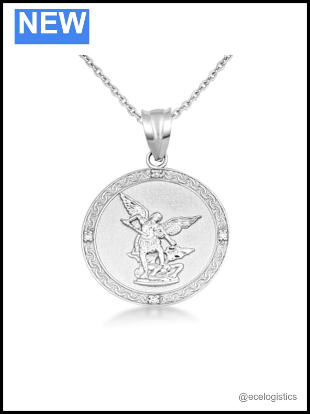 Sterling Silver Saint Michael Archangel Medal Necklace CZ Pendant